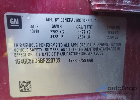 2011 Buick Lacrosse Cxl z USA, uszkodzony, nr VIN 1G4GC5ED6BF220785